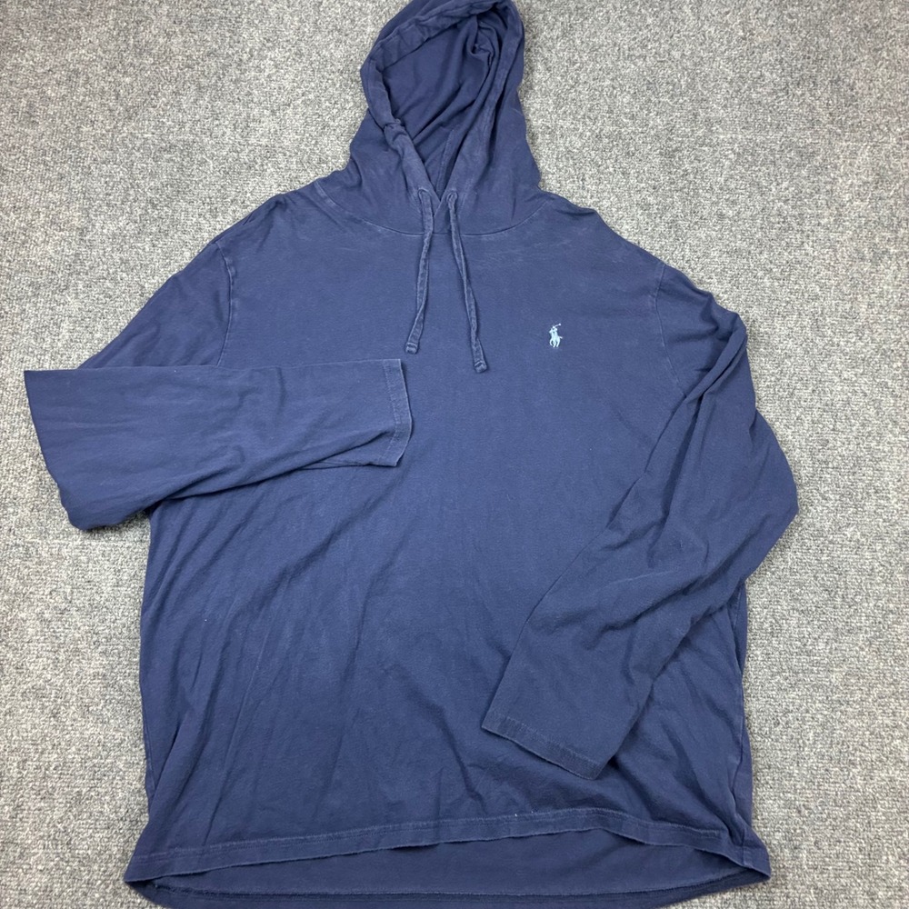 Polo Ralph Lauren Mens Size XL Navy Blue Long Sleeve Hooded T-Shirt Pony Logo